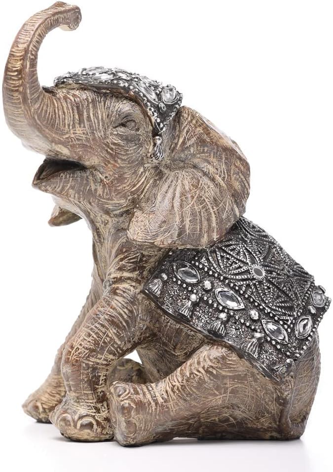 cathyladi 大象装饰雕像现代不拘一格大象雕像雕塑礼品银树脂泰国大象